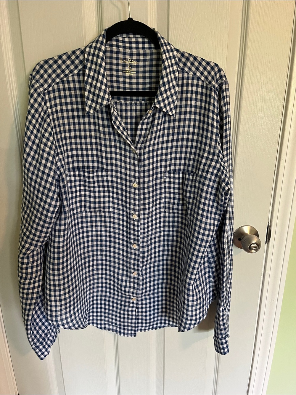 Lilly Pulitzer Blue and White Gingham Shirt